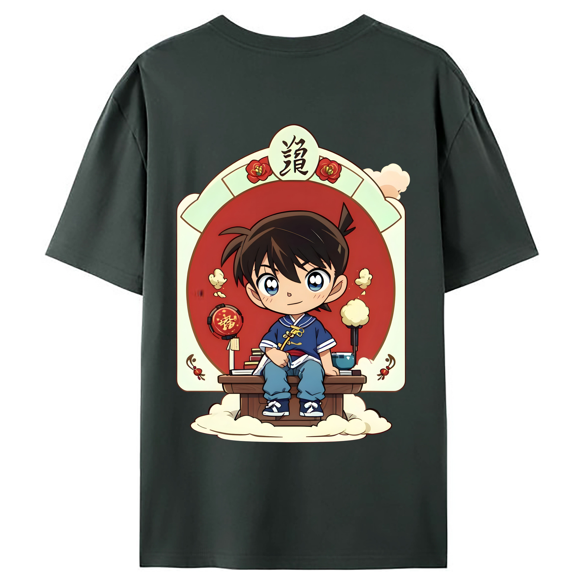 （画像用） 名探偵コナン 江戸川 コナン Detective Conan Conan Edogawa 綿100％ メンズ半袖Tシャツ（バックプリント） 通気性